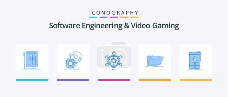 Illustration for Software Engineering And Video Gaming Blue 5 Icon Pack Including directory. archive. software. playing. game. Creative Icons Design - Royalty Free Image