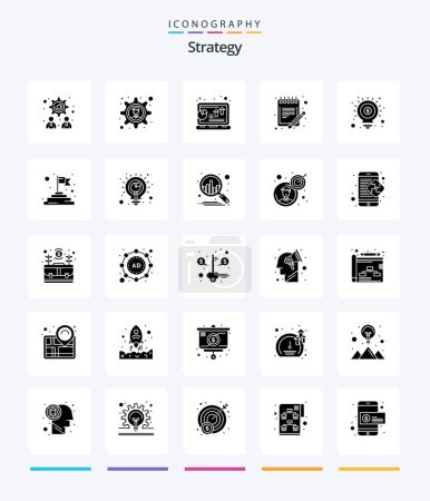 Téléchargez les illustrations : Creative Strategy 25 Glyph Solid Black icon pack  Such As money. sheet. grow. schedule. order - en licence libre de droit