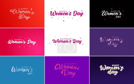 Ilustración de Pink Happy Women's Day typographical design elements International Women's Day icon and symbol with a minimalistic design suitable for use in international women's day concept illustrations; vector illustration - Imagen libre de derechos