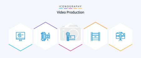 Illustration for Video Production 25 Blue icon pack including high-definition video. hd in filmmaking. camcorder. hd film. video camera - Royalty Free Image