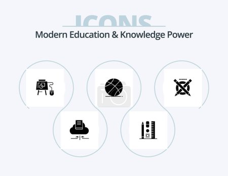 Ilustración de Educación Moderna y Poder del Conocimiento Glyph Icon Pack 5 Icon Design. educación. educación. ratón. juego. bola - Imagen libre de derechos