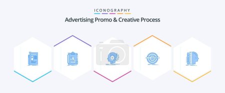 Ilustración de Advertising Promo And Creative Process 25 Blue icon pack including pencil. design. work. thinking. head - Imagen libre de derechos
