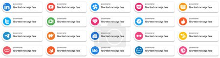 Illustration for Customizable Follow Me Social Media Icons 20 pack such as telegram. tweet. tinder and likee icons. High quality and minimalist - Royalty Free Image