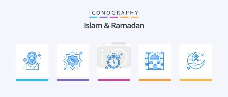 Ilustración de Islam And Ramadan Blue 5 Icon Pack Including eid. crescent. fasting. ramadan. mosque. Creative Icons Design - Imagen libre de derechos