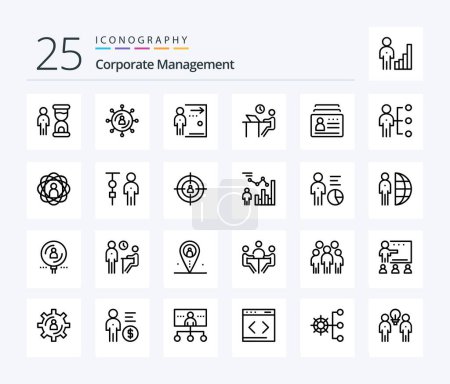 Illustration for Corporate Management 25 Line icon pack including office. desk. network. person. fired - Royalty Free Image