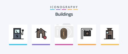 Illustration for Buildings Line Filled 5 Icon Pack Including address. meter. office icon. machine. house. Creative Icons Design - Royalty Free Image