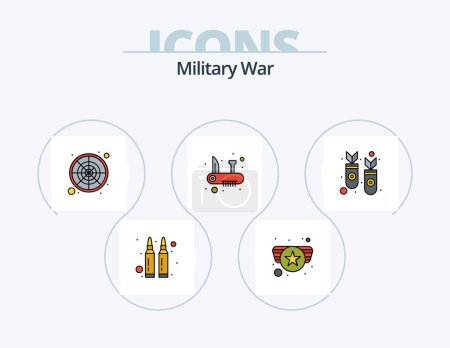 Ilustración de Línea de guerra militar llenado paquete de iconos 5 diseño de iconos. Fuerza. Medalla del ejército. Ejército. militar. ejército - Imagen libre de derechos