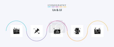 Téléchargez les illustrations : Ux And Ui Glyph 5 Icon Pack Including wireframe. prototype. site. mobile. app - en licence libre de droit
