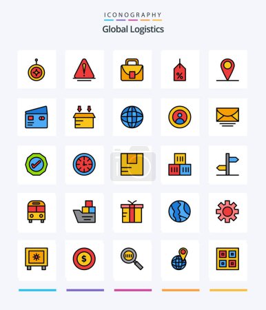 Illustration for Creative Global Logistics 25 Line FIlled icon pack  Such As global. off. logistic. label. global - Royalty Free Image