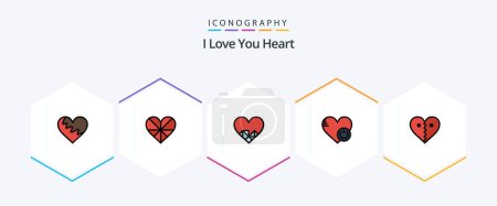 Téléchargez les illustrations : Heart 25 FilledLine icon pack including break. love. chocolate. heart. heart - en licence libre de droit