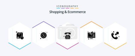Téléchargez les illustrations : Shopping And Ecommerce 25 Glyph icon pack including center. store. contact. shop. marketing - en licence libre de droit