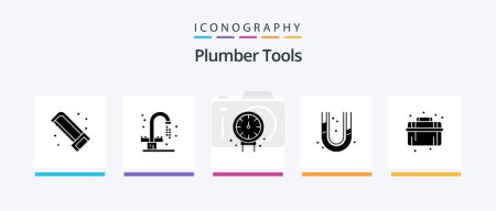 Illustration for Plumber Glyph 5 Icon Pack Including plumber. plumbing. gauge. plumber. mechanical. Creative Icons Design - Royalty Free Image