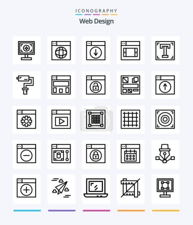 Ilustración de Diseño web creativo Paquete de iconos de 25 esquemas, como diseñador. diseño. mundo. web. hacia abajo - Imagen libre de derechos