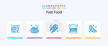 Téléchargez les illustrations : Fast Food Blue 5 Icon Pack Including . meatball. food. croissant. Creative Icons Design - en licence libre de droit