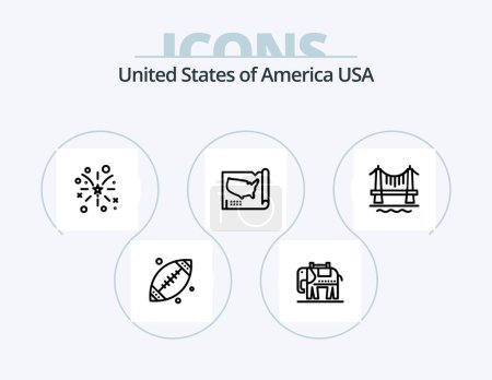 Téléchargez les illustrations : Usa Line Icon Pack 5 Icon Design. building. usa. american. presidents. day - en licence libre de droit