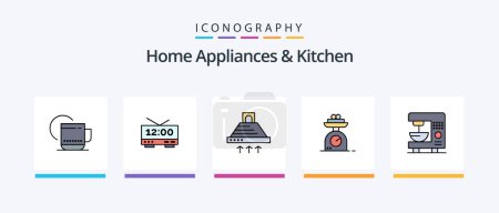 Illustration for Home Appliances And Kitchen Line Filled 5 Icon Pack Including home. preparation. machine. chef. chopper. Creative Icons Design - Royalty Free Image