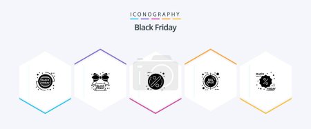 Téléchargez les illustrations : Black Friday 25 Glyphe icône pack avec remise. pourcentage. vente. Vendredi. cible - en licence libre de droit
