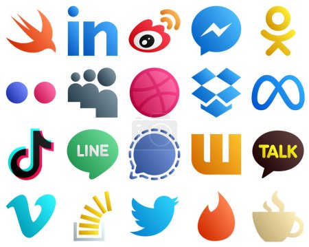 Ilustración de 20 Minimalist Gradient Social Media Icons such as facebook. dropbox. facebook. dribbble and yahoo icons. Editable and high resolution - Imagen libre de derechos