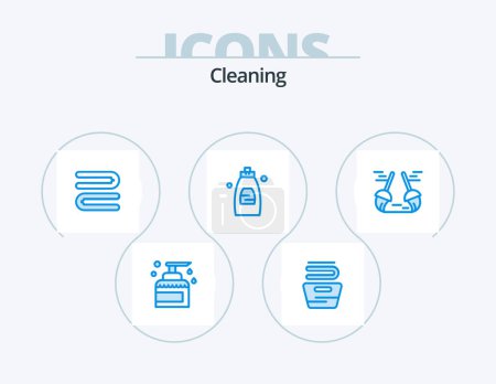 Ilustración de Cleaning Blue Icon Pack 5 Icon Design. clean. soap. washing. shower. bathroom - Imagen libre de derechos