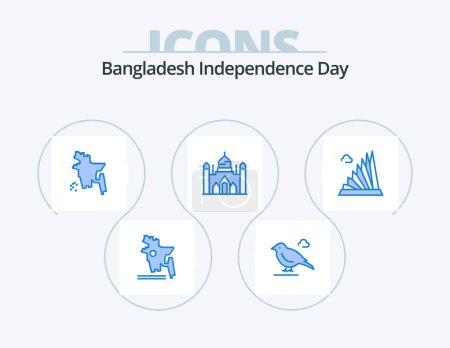 Illustration pour Bangladesh Independence Day Blue Icon Pack 5 Icon Design. landmark. construction. bangladesh country. building. dhaka - image libre de droit