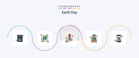 Téléchargez les illustrations : Earth Day Line Filled Flat Pack de 5 icônes incluant l'écologie. recyclé. recyclé. eco. fleur - en licence libre de droit