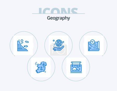 Téléchargez les illustrations : Geo Graphy Blue Icon Pack 5 Icon Design. globe. main. guide. la pêche. poissons - en licence libre de droit