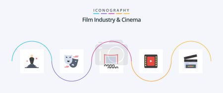 Illustration for Cenima Flat 5 Icon Pack Including clapperboard. clapboard. audience. cinematography. cienma tape - Royalty Free Image