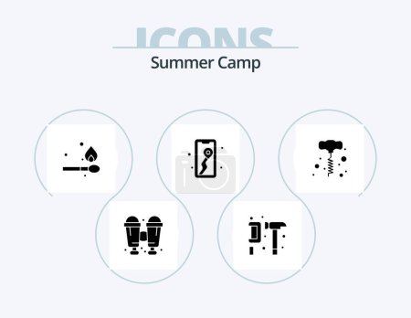 Téléchargez les illustrations : Summer Camp Glyph Icon Pack 5 Icon Design. power tools. drill. camping. camping. location - en licence libre de droit