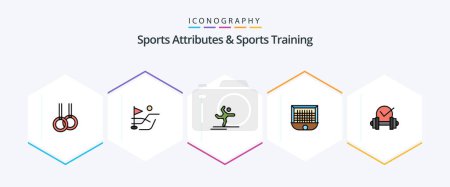 Illustration for Sports Atributes And Sports Training 25 FilledLine icon pack including dumb. dumbbell. performing. soccer. goalpost - Royalty Free Image