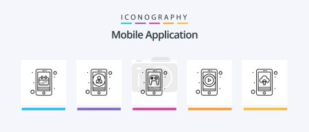 Téléchargez les illustrations : Mobile Application Line 5 Icon Pack Y compris le téléchargement de l'application. app. enregistreur de téléphone. reconnaissance audio. Icônes créatives Design - en licence libre de droit