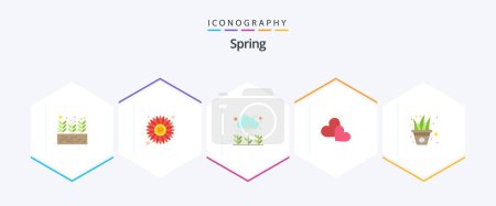 Ilustración de Spring 25 Flat icon pack including grass. flowers. growth. wedding. love - Imagen libre de derechos