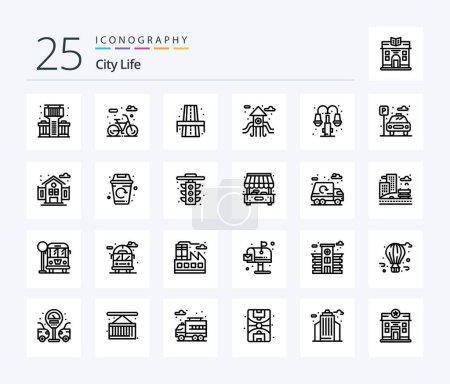 Ilustración de City Life 25 Line icon pack including city. light. rood. life. play ground - Imagen libre de derechos