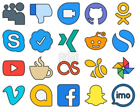 Téléchargez les illustrations : 20 Versatile Line Filled Social Media Icons such as lastfm. streaming. twitter verified badge. caffeine and youtube Fully editable and innovative - en licence libre de droit