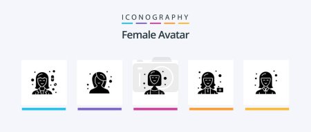 Illustration for Female Avatar Glyph 5 Icon Pack Including profile. camera. woman. avatar. executive. Creative Icons Design - Royalty Free Image