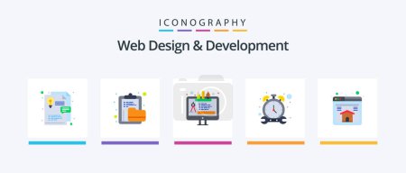 Ilustración de Web Design And Development Flat 5 Icon Pack Including page. repair. design. watch. stop. Creative Icons Design - Imagen libre de derechos