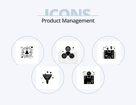 Téléchargez les illustrations : Product Management Glyph Icon Pack 5 Icon Design. perfection. money. package. clock. customer - en licence libre de droit