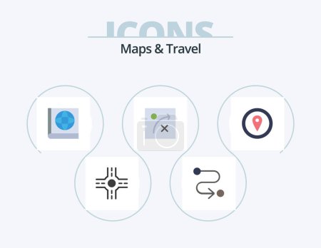 Téléchargez les illustrations : Maps and Travel Flat Icon Pack 5 Icon Design. . gps. - en licence libre de droit