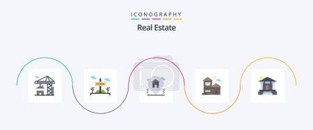 Téléchargez les illustrations : Real Estate Flat 5 Icon Pack Including dollar. real estate. location. building. home - en licence libre de droit