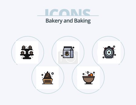 Téléchargez les illustrations : Baking Line Filled Icon Pack 5 Icon Design. kitchen. food. time. carrot. cake - en licence libre de droit