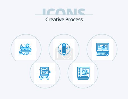 Ilustración de Creative Process Blue Icon Pack 5 Icon Design. . creative. globe. key board. pencil - Imagen libre de derechos