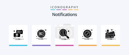 Ilustración de Notifications Glyph 5 Icon Pack Including notification. card. find. warning. block. Creative Icons Design - Imagen libre de derechos
