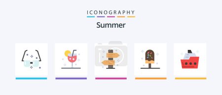 Illustration for Summer Flat 5 Icon Pack Including ice. cold. glass. travel. signboard. Creative Icons Design - Royalty Free Image