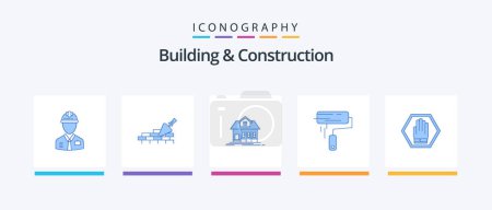Illustration for Building And Construction Blue 5 Icon Pack Including wall. paint. building. brush. building. Creative Icons Design - Royalty Free Image