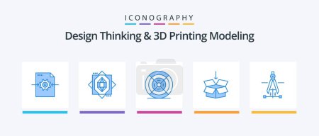 Illustration for Design Thinking And D Printing Modeling Blue 5 Icon Pack Including drawing. education. film. shepping . box. Creative Icons Design - Royalty Free Image