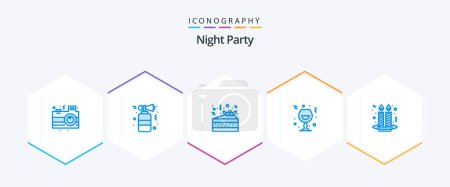Téléchargez les illustrations : Night Party 25 Blue icon pack including candle. party. night. night. glass - en licence libre de droit