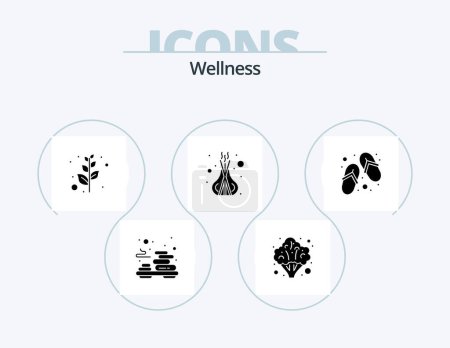 Ilustración de Wellness Glyph Icon Pack 5 Icon Design. zapatillas. calzado. sucursal. palos. Relájate - Imagen libre de derechos