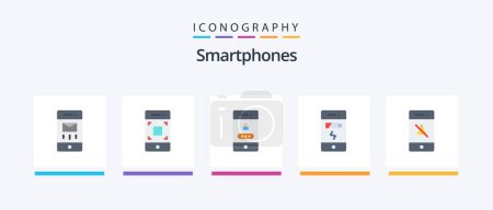 Ilustración de Smartphones Flat 5 Icon Pack Incluyendo mudo. estatus. acceso. teléfono. batería. Diseño de iconos creativos - Imagen libre de derechos
