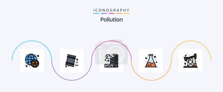 Illustration for Pollution Line Filled Flat 5 Icon Pack Including . pump jack. city. pollution. tube - Royalty Free Image