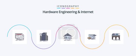 Illustration for Hardware Engineering And Internet Line Filled Flat 5 Icon Pack Including circuit. architecture. smart. network. house - Royalty Free Image