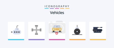 Illustration for Vehicles Flat 5 Icon Pack Including military. cannon. car. submarine. bathyscaph. Creative Icons Design - Royalty Free Image
